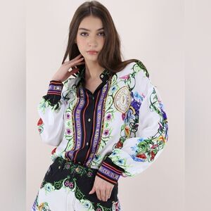 Versace Jeans Couture Logo-Printed Buttoned Shirt size 38/us size 2